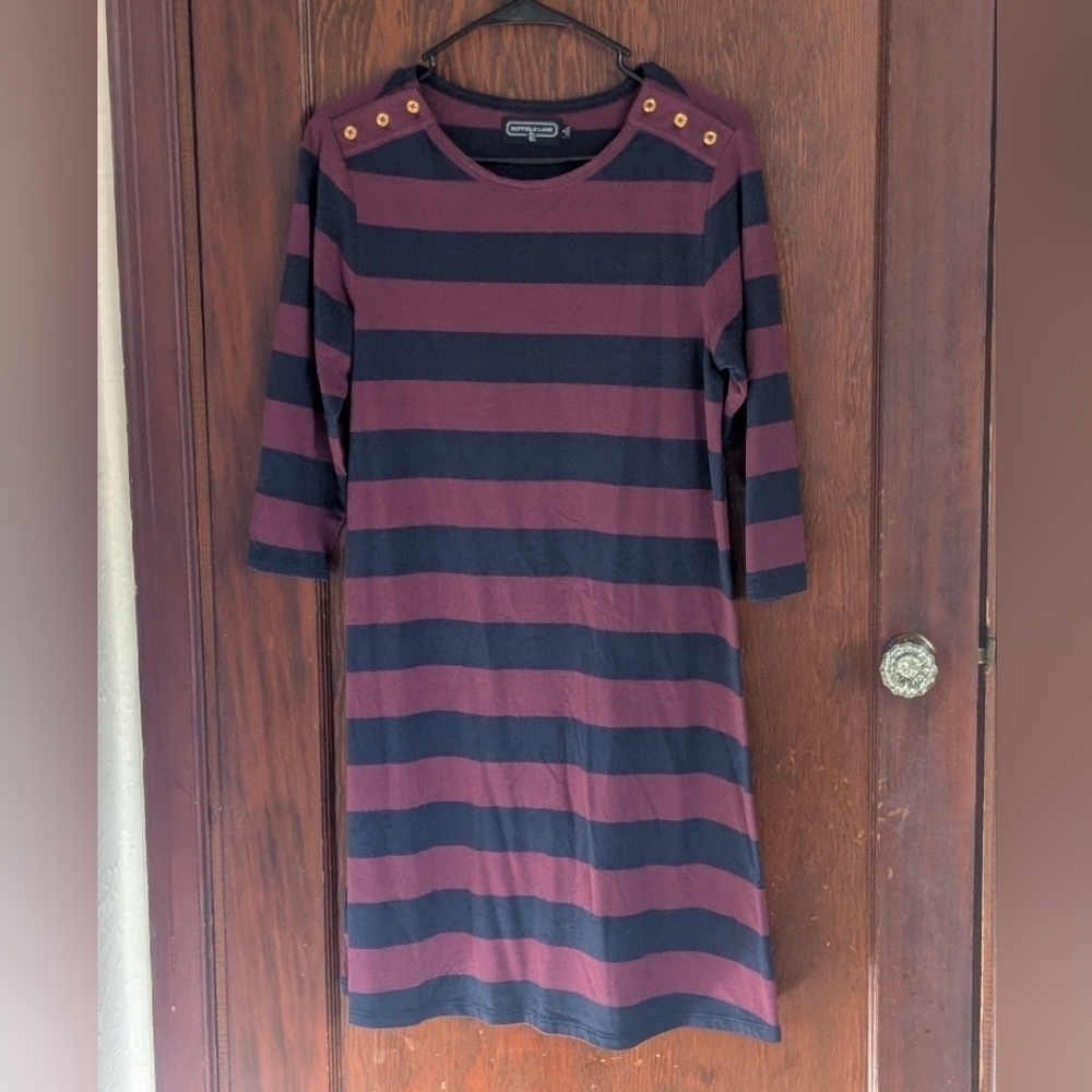 Duffield Lane Burgundy & Navy Stripe Shirt Dress Size Small